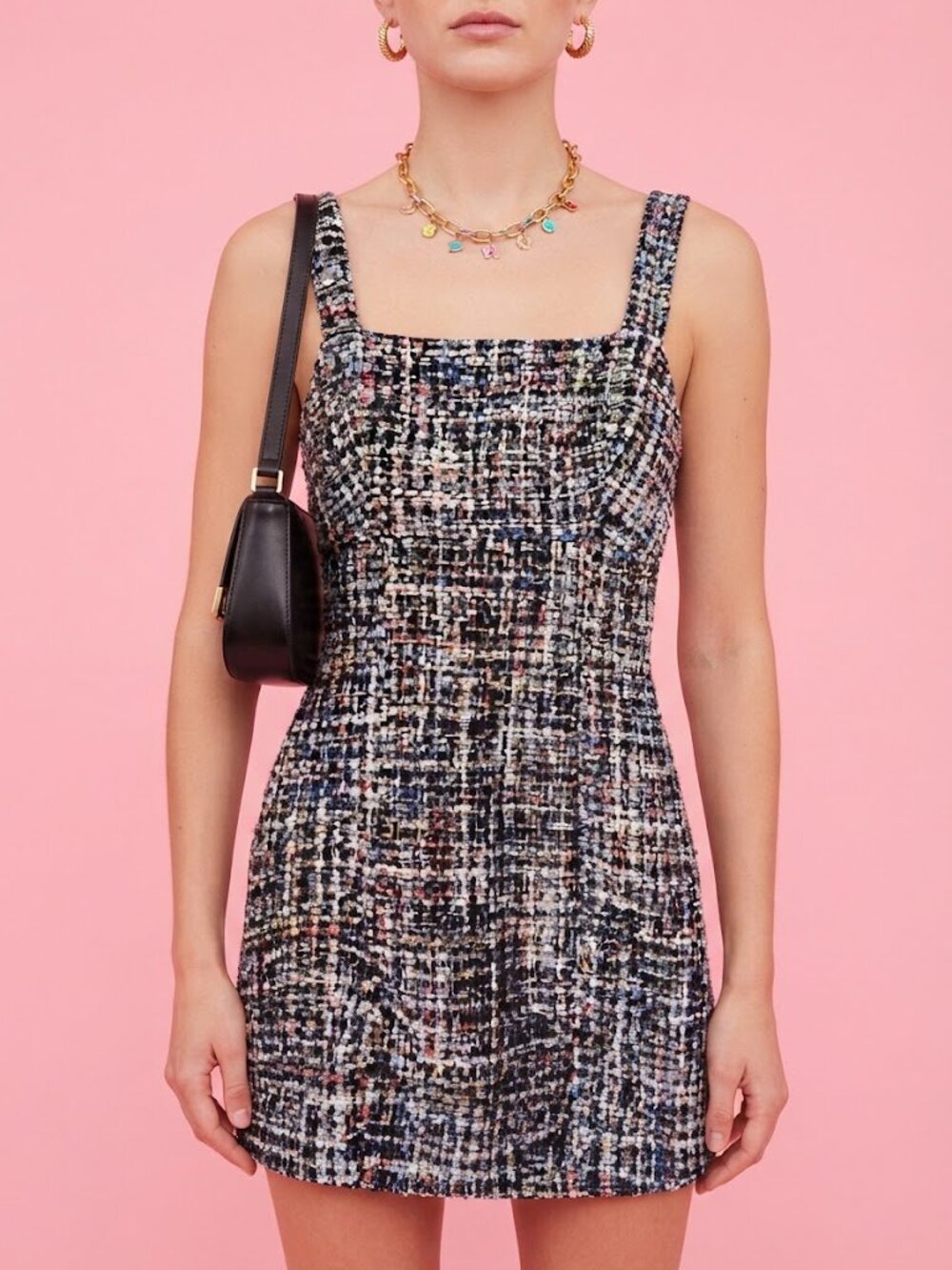 Black & Multicolored Tweed Mini Dress